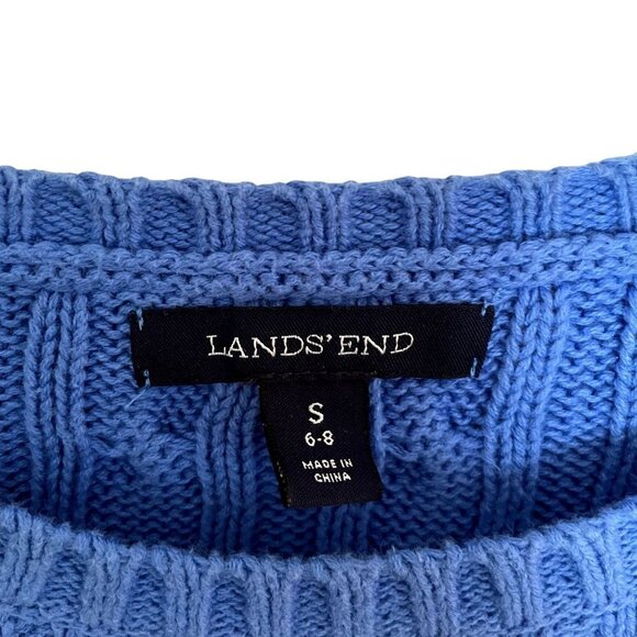 Lands' End blue buttons long sleeved knit crewneck warm sweater cotton top - Picture 3 of 5